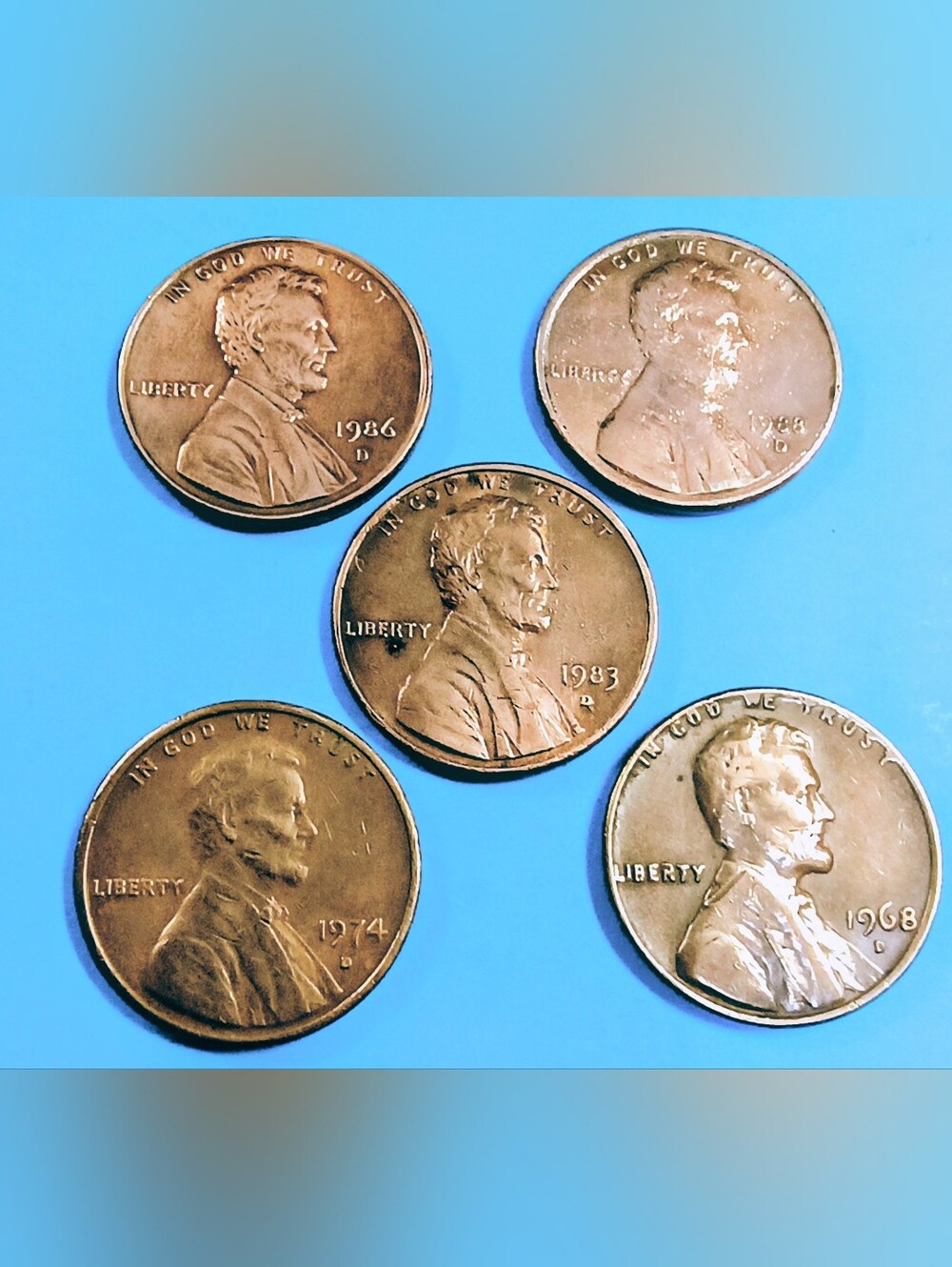 Lincoln Penny D Mint 5 Coin Lot - Good To Very Good Circulated Condition Cond.